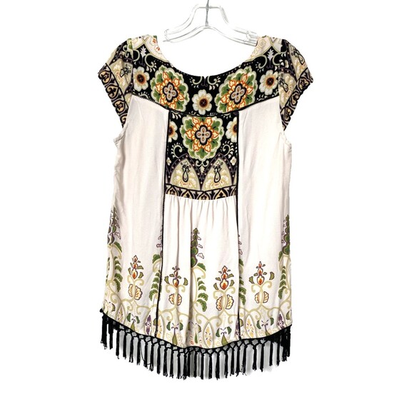 Vanessa Virginia Anthropologie Top Augustina Size S Fringed Boho Floral Beige - Picture 2 of 14